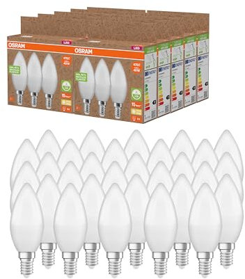 OSRAM NATURE LOOP - lampade LED particolarmente sostenibili in plastica riciclata, confezione vantaggiosa con 30 lampadine,sostituisce le tradizionali lampadine da 40W,forma a candela,E14,bianco caldo