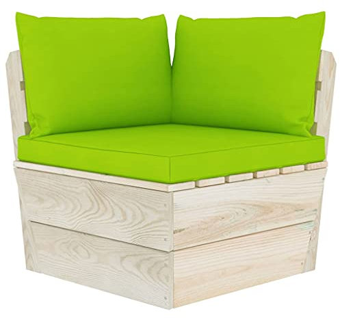 TJROO Terrassenmöbel Ecksofa für den Garten auf Paletten mit hellgrünem Kissen 60 x 60 x 65 cm Gartenstuhl, Gartensofas für den Außenbereich, Stühle für den Garten, aus Tannenholz