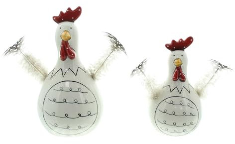 FRANK FLECHTWAREN Huhn Federn, 2er Set, Porzellan, weiß Maße: Höhe 12 cm, 16 cm