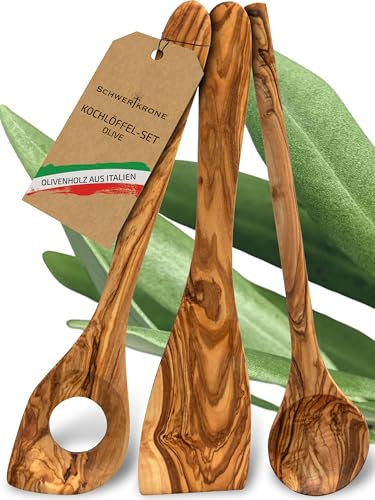 SCHWERTKRONE® Lot de cuillères en bois d'olivier italien, spatules en bois, ustensiles de cuisine, ustensiles de cuisine, ustensiles de cuisine en bois d'olivier