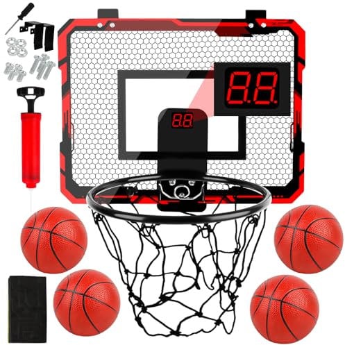 Basketballkorb Indoor für Kinder, Mini-Basketballkorb mit 4 Bällen, Basketball Korb im Zimmer Wandmontage mit Elektronische Anzeigetafel, Basketball Korb fürs Zimmer Tür für Jungen Outdoor Indoor