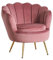 Poltrona Imbottita con schienale a conchiglia in velluto con gambe cromate dorate, poltrona da salotto e camera da letto design vintage e retrò Perla (Gambe Oro, Velluto Rosa Blush)