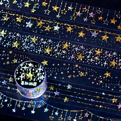 Scrapbooking Zubehör Stickers Set,6 Rolls Starry Themed Stickers,PET Washi Tape Aesthetic Stickers Decorative for Bullet Journal Zubehör,Journal,Photo Album,Notebook,DIY(Starry Night Sky Series)