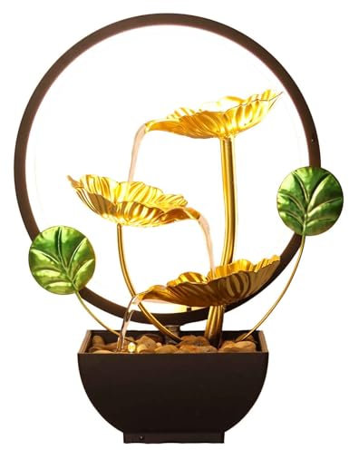 SUPBEI Fontaine à Eau intérieure, détente Zen intérieure, Fontaine à Eau de Table Lotus Leaf avec Anneau Lumineux LED, pour Le Bureau à Domicile, Le décor du Salon ou la Chambre,Picture Color