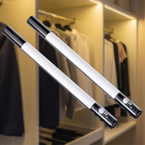 Quntis 38CM Luz LED Armario con Sensor Movimiento, Luces Cocina Bajo Mueble con 3 Color 3 Modos USB-C Recargable 2000mAh, Luz LED Magnética para Armario Gabinete Pasillo Escalera Sótano,2 Piezas Negro