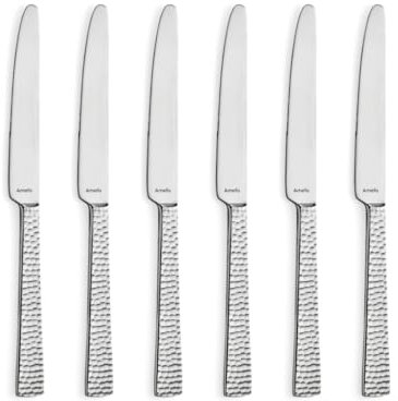 Amefa FELICITY Dessertmesser Set 6-tlg. für 6 Personen, Gehämmertes Dessertmesser klein, Buttermesser klein im Hammerschlag-Design, 18/0 Edelstahl Vorspeisenmesser, Spülmaschinenfest