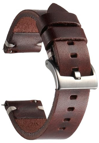 Berfine Rindsleder Uhrenarmband, Retro Handgemacht Vintage Quick Release Dick Leder Uhrenband mit Schnalle aus Edelstahl, Ersatzarmband für Smartwatch Damen Herren 24mm Dunkelbraun