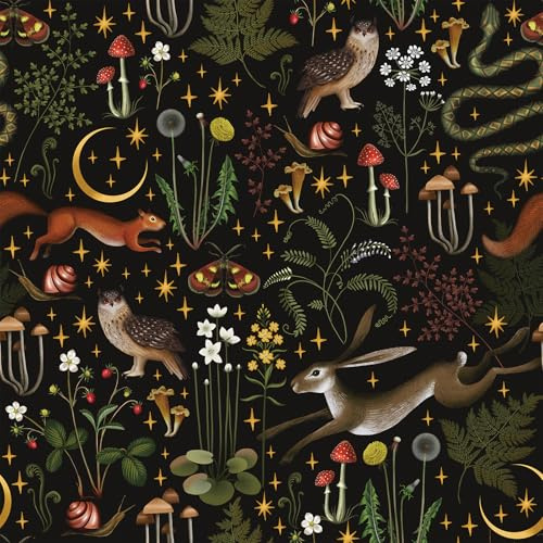 VEELIKE Papier Peint Jungle Noir Tropical Forêt Papier Peint Adhesif Mural Fleuri Noir 44,5 cm × 300 cm Animal Champignon Rouleau Adhesif Decoratif Chambre Salle de Bain Autocollant Meuble Amovible