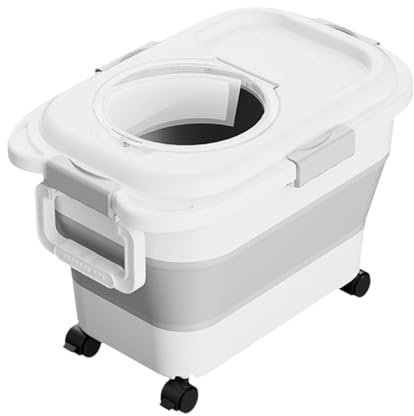 Jipersuo Contenedor plegable sellado de alimentos para perros con asa y ruedas, tapa abatible transparente, contenedor de alimentos para mascotas, versátil almacenamiento de alimentos para el hogar y