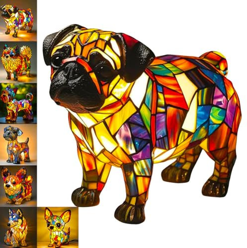 FranzöSische Bulldogge Nachttischlampe,LED Nachtlicht Hund In Mops,Corgi & Bulldog Design,Bunte Resin Dackel Deko Lampe FüR Schlafzimmer,Geschenk FüR Kinder & Hundeliebhaber,Zimmer Deko. (Mops)