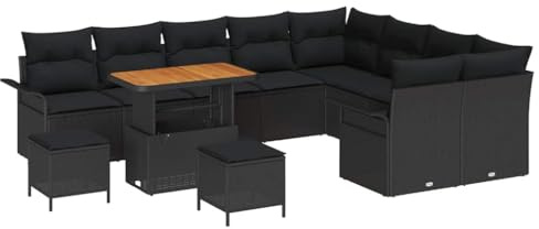 vidaXL Modularer Outdoor-Sofa-Set mit Kissen in Schwarz aus Poly-Rattan, 5 Teile, mit verstellbaren Füßen. Bequem und langlebig, stylisches Design für Gärten, Terrassen und als Gartenmöbel.