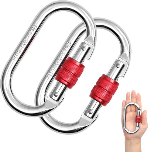 DASKING Locking Carabiner Clip Heavy Duty 2pcs - M10 28KN Safety Rated Stainless Steel Large Carabiner Clip For Hammock, Swing, Camping, Hiking, Aerial Hoop Karabina Clips, CC0082 EN362