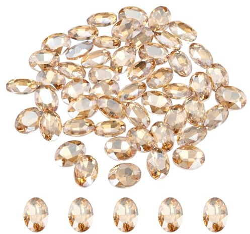 sourcing map 100Pcs Oval Pointed Back Rhinestone, 10 x 14 mm Oval Faceted Glass Rhinestone Gems Pointed Back Faceted Glass Beads for Jewelry Making DIY Crafts Shoes Crystal, Champagne