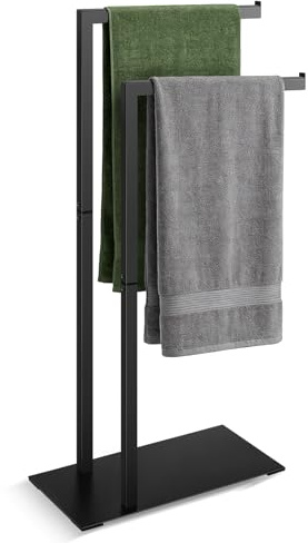 ITClosud Handtuchständer Freistehend, Badetuchhalter ohne Bohren, 2 Stangen Handtuchhalter Stehend Edelstahl, Extra Stabiles Design, 40x20x80cm, Schwarz