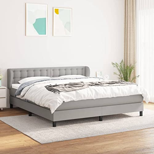 Mimdixy Bettgestell Voll Schrankbett,Boxspringbett mit Matratze Hellgrau 180x200 cm Stoff