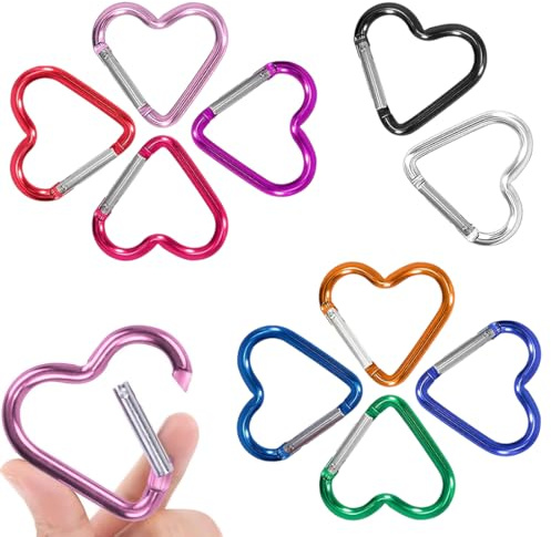 NOPVUFA 10 Stück Herzform-Karabiner aus Aluminiumlegierung Stabil für Camping Angeln Wandern Reisen Schlüsselanhänger Outdoor-Zubehör Langlebig Sicherheitsverschluss