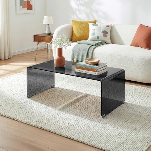 [en.casa] Couchtisch Väsas Wohnzimmertisch 90 x 45 x 35 cm Beistelltisch Couch gehärtetes Glas gebogen Sofatisch minimalistischer Glastisch rechteckig Kaffeetisch Dunkelgrau