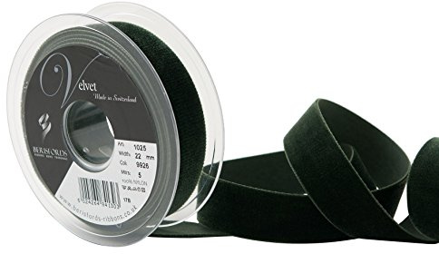 Berisfords Velvet Ribbon Olive 30mm x 10m - Nylon Craft Ribbon for Sewing, Gift Wrapping and Hair Accessories