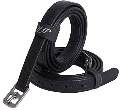 QHP Steigbügelriemen Stark aus Leder mit Edelstahl-Schnallen 3 Größen 2 Farben (150 cm, Schwarz)