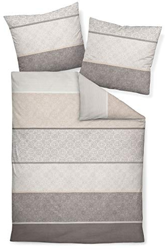 Janine Design Mako-Satin-Bettwäsche-Garnitur Palermo 31031 Farbe Silber Sand Größe 135x200+80x80