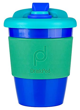 Drink Pod 12oz/340 ml Reusable Coffee Cup/Travel Mug with Rotating Rubber Lip BPA Free PLA Plastic – Ocean/Blue RPC-340/B