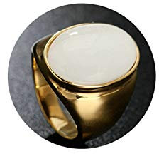 Daesar Herren Ring Edelstahl Weiß Oval Stein Opal Partnerring Männer Edelstahlring Gold Größe 60 (19.1)