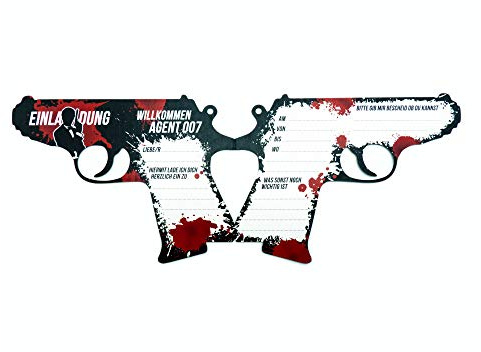 Alimpia 3 Einladungskarten James Bond Party Geburtstagsparty Einladungen als Pistole (Walther PKK) für Erwachsene und Jungen Dekoration Deko Inhalt vorgedruckt