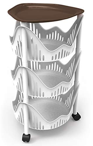 MamboCat Rollo 3 Etagen Rollwagen Servierwagen mit Tablett Taupe Stapelkörbe Kunststoff I Küchenwagen weiß mit Rollen I Universalwagen mit Körben zur Obst und Gemüse Aufbewahrung I Korb Trolley