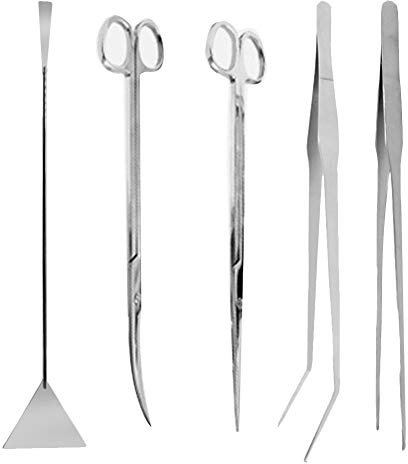 luckything 5 Stück Aquarium Terrarium Set (Pflanzen-Pinzetten, Pflanzenschere, Kiesspatel Im Etui) Komplett Aquarium Terrarium Set, Aquarium Zubehör, Werkzeug Set Für Aquarium Reinigung