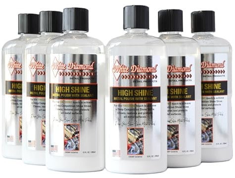 White Diamond Detail Products Hochglanz-Finish Metall Politur Box mit 6 Flaschen mit KOSTENLOSEM Frottee und KOSTENLOSEM bestickten Mikrofasertuch mit weißen Diamanten