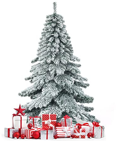GOPLUS Árbol de Navidad Artificial Nevado (Nevado, 180 cm) | Decoración navideña con 657 ramas de PVC ignífugo, soporte de hierro y montaje rápido, plegable