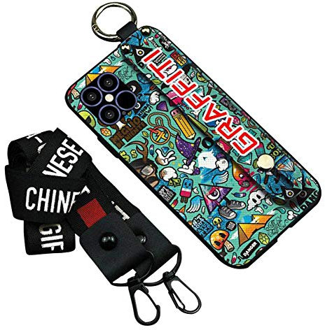 Cool Mobile Phone Case Compatible with Apple iPhone 7/8/SE 2020 Soft Silicone Gel Protective Case Scratch-Resistant Bumper Case with Armband Stand and Band Graffiti Design Cover for Men (Ghost)