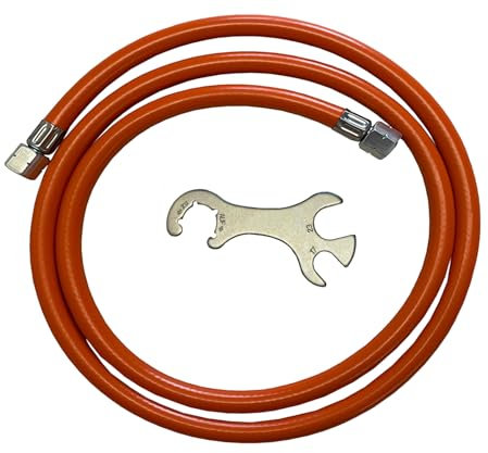 D/H Regler Manometer 30 mbar Gasschlauch 80-200 cm mit Gasflaschenschlüssel (Schlauch 80 cm/Schlüssel) - Orange - Kunststoff - Gasregler mit Manometer und Schlauch - 1 Stück