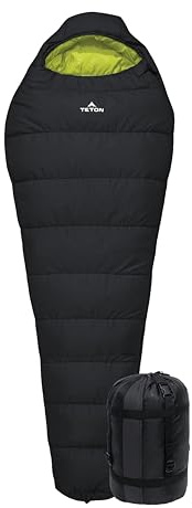 Teton LEEF Lightweight Mummy Sleeping Bag Perfect for Camping, Hiking, and Backpacking; Cold Weather Option, Compression Sack Included - Black & Sage, 30F
