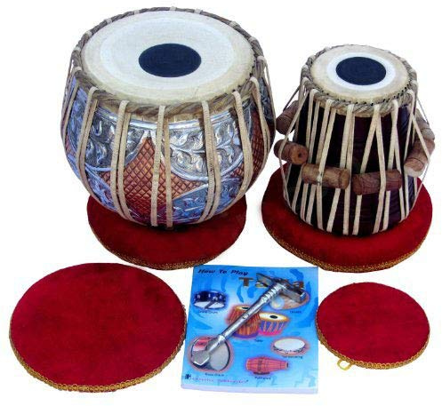 SAI Musical s Tabla Schlagzeug-Set, Konzert-Qualität, 4,5 kg, Kupfer Bayan – zweifarbig, Sheesham Dayan stimmbar auf C#, gepolsterte Tasche, Buch, Hammer, Kissen und Bezug