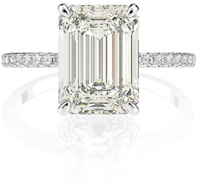 DJMJHG 925 Sterling Silver Emerald Cut High Carbon Diamond 5a Zircon Wedding Rings for Women Luxury Fine Jewelry 9 White G