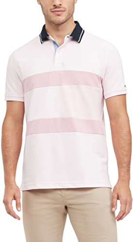 Tommy Hilfiger Polo à manches courtes en coton piqué pour homme Motif drapeau, rose clair, Taille S