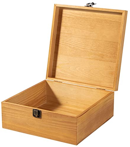 Useekoo Caja de almacenamiento de madera vintage con tapa con bisagras y cierre frontal, caja de almacenamiento grande de madera, cajas de madera rústica para manualidades, pasatiempos de arte y