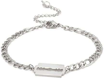 EUEAVAN Punk Stainless Steel Razor Blade Bracelet Personalize Hip Hop Dog Tag Couple Bracelet Women's Bracelets