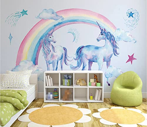Papier Peint Panoramique Pégase Licorne Arc en ciel Papier Peint 3D Personnalisés Intissé Décoration Murale 150x105cm