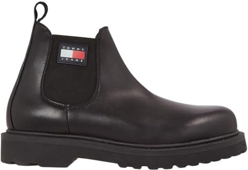 Tommy Jeans Stivali Mezza Gamba Uomo in Pelle, Nero (Black), 41 EU