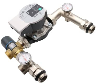 MD technic Gruppo di pompe per riscaldamento a pavimento con pompa Wilo Yonos e miscelatore a tre vie AFRISO Kvs 2,5 m³/h, set di regolazioni fisse da 1, argento
