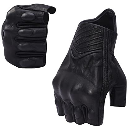 Fingerlose Handschuhe Herren,Motorrad Handschuhe Herr,Motorradhandschuhe Lederhandschuhe,Halber Finger Ungefüttert Motorrad Outdoor Autohandschuhe (Schwarz, L)