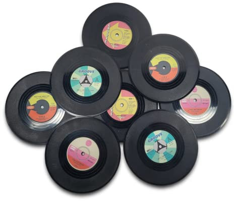 BUSDUGA 4108 8er Set Untersetzer Vinyl-Schallplatte, Retro Getränkeuntersetzer