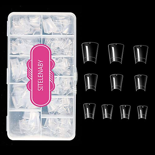 SITELENABY Duck Nail Tips Transparent Duck Feet Flared Tips for Acrylic Nails Wide French Half Cover Nail Tips for Nail Salons and DIY French ABS Nail Art Tips