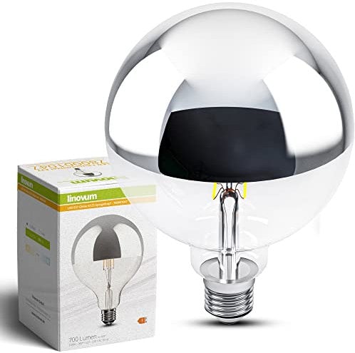 linovum LED E27 Kopfspiegel Lampe XXL G125 mit 7W warmweiß 2700 K - Globe Spiegelkopf Leuchtmittel für blendfreies Licht