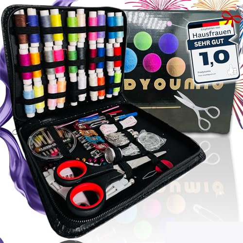 Pradyoumio Nähset für Anfänger, Komplette Grundausstattung mit Garnspulen, Scheren, Zubehör, geeignet für Reisende, Erwachsene, Kinder, Anfänger, Notfall und Zuhause (Größe M)