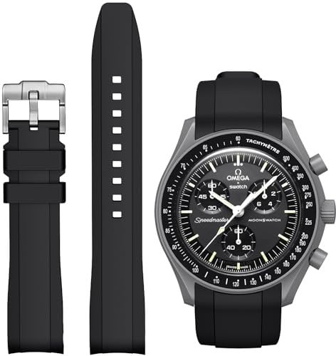 Stanchev Omega Swatch MoonSwatch 20mm Replacement Strap, Soft Rubber Curved Strap for Men & Women (Black)