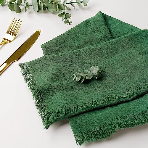 Getfitsoo Handgefertigte Stoffservietten, 6er-Set, 100 % Baumwolle, Servietten mit Fransen, 45,7 x 45,7 cm, weich, dunkelgrün, waschbar, für Thanksgiving, Weihnachten, Hochzeiten, Partys,