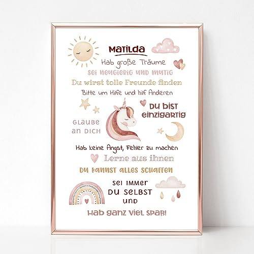 LALELU-Prints Geschenk Einschulung personalisiert I Affirmationsposter Poster Kinderzimmer I Schulanfang Schuleinführung Schulstart Schulkind I OHNE RAHMEN - Junge Mädchen (Einhorn)